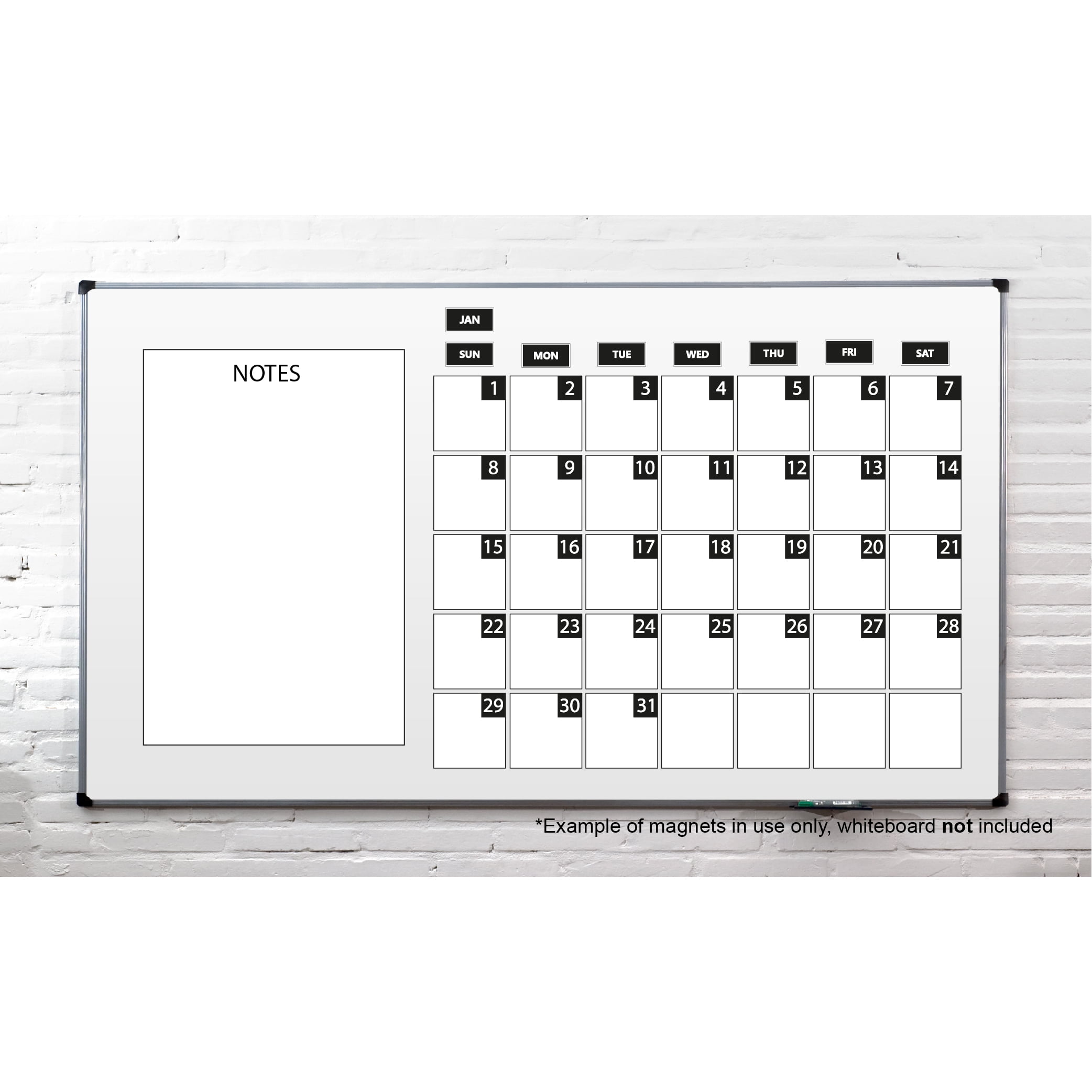 Whiteboard Calendar Magnet Bundle - Dates, Days, Months (Non-Abbreviated) For Fridge Organizing - 0.5" Blue