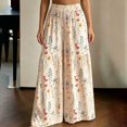 thumbnail image 2 of Arlun Womens Wide Leg Pants 2026 Summer Floral Print Elastic High Waist Palazzo Pants Boho Style Splicing Pleated Loose Lightweight Flowy Travel Vacation Trousers for Daily Wear 1-Beige XL, 2 of 5