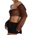 thumbnail image 3 of Hauts Courts pour Femmes Manches Longues en Maille Transparente Couleur Unie Cardigan à Nouer, 3 of 4