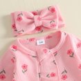 thumbnail image 5 of Cjfdfy Newborn Baby Girl Floral Footed Outfit Romper Zip Front Long Sleeve Ribbed Ruffle Trim Jumpsuit Bow Headband Infant Cute Coming Home Fall Winter Outfit, 5 of 9