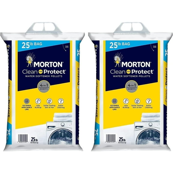 (2 Pack) - 25lb Bags Morton Clean and Protect Water Softener Salt, Easy-Carry, Senior-Friendly, Lightweight