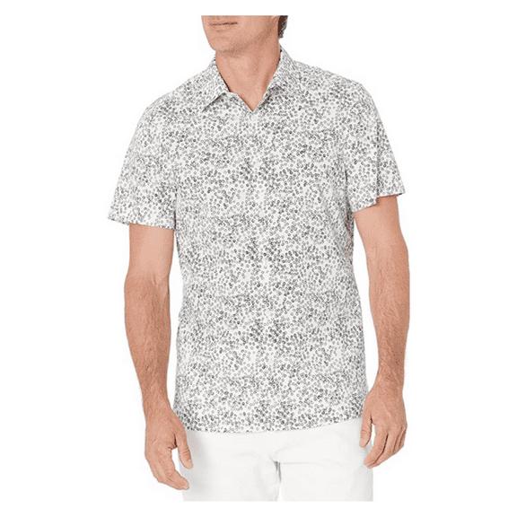 Perry Ellis Men Short Sleeve Confetti Print Stretch Shirt, Bright White, S