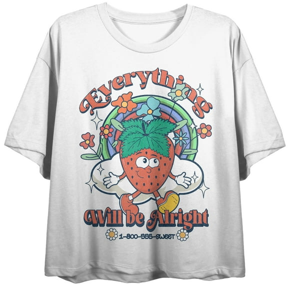 Everything Will Be Alright Strawberry Character Crew Neck Short Sleeve Pink Women's Crop Top-Medium