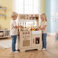 thumbnail image 4 of Costway Kids Play Kitchen, Wooden Pretend Kitchen Playset with Rattan Doors, Stoves Yellow, 4 of 10