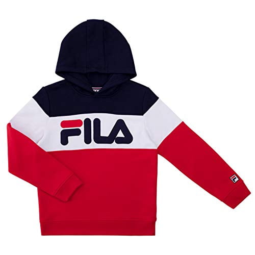Heritage Uni Boys and Girls Kids Hooded Brushed Fleece Sweatshirt With Hood Large Fila Red Color Block Walmart