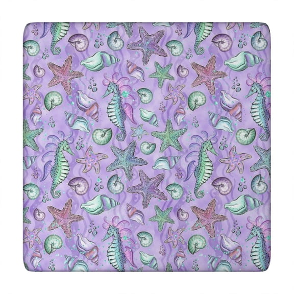 Tropical Starfish Pattern Elastic Table Cover, Square Snug Fit Tablecloth, Soft Scratch-Resistant Fabric, Windproof for Garden Parties, Ocean Theme for 34x34 Tables