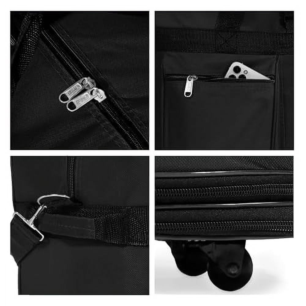 36"" Rolling Wheeled Expandable Duffel Bag Spinner Suitcase Luggage, Black with Blue Trim