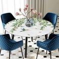 thumbnail image 5 of Elastic Fitted Round Tablecloth, Spring Botanical Waterproof Stretch Table Cover for 55"-60" Tables, Watercolor Leaves Flowers Birds Country Washable Outdoor Tablecloths for Patio, Picnic, Camping, 5 of 9