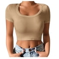 thumbnail image 2 of tarylea Going out Tops for Women Short Sleeve Crew Neck Slim Fitted Crop Tops Casual Summer Stretch Cute Tee Tops, 2 of 9