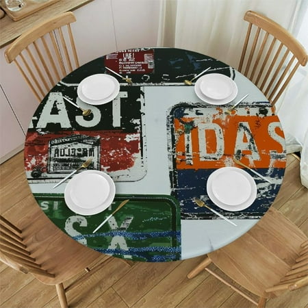 

Orinice Street Signs Round Table Cover Stain Resistant Washable Indoor Outdoor Tablecloth Kitchen Dining Wedding Parties Elastic Edge 100% Polyester Fiber 54-58