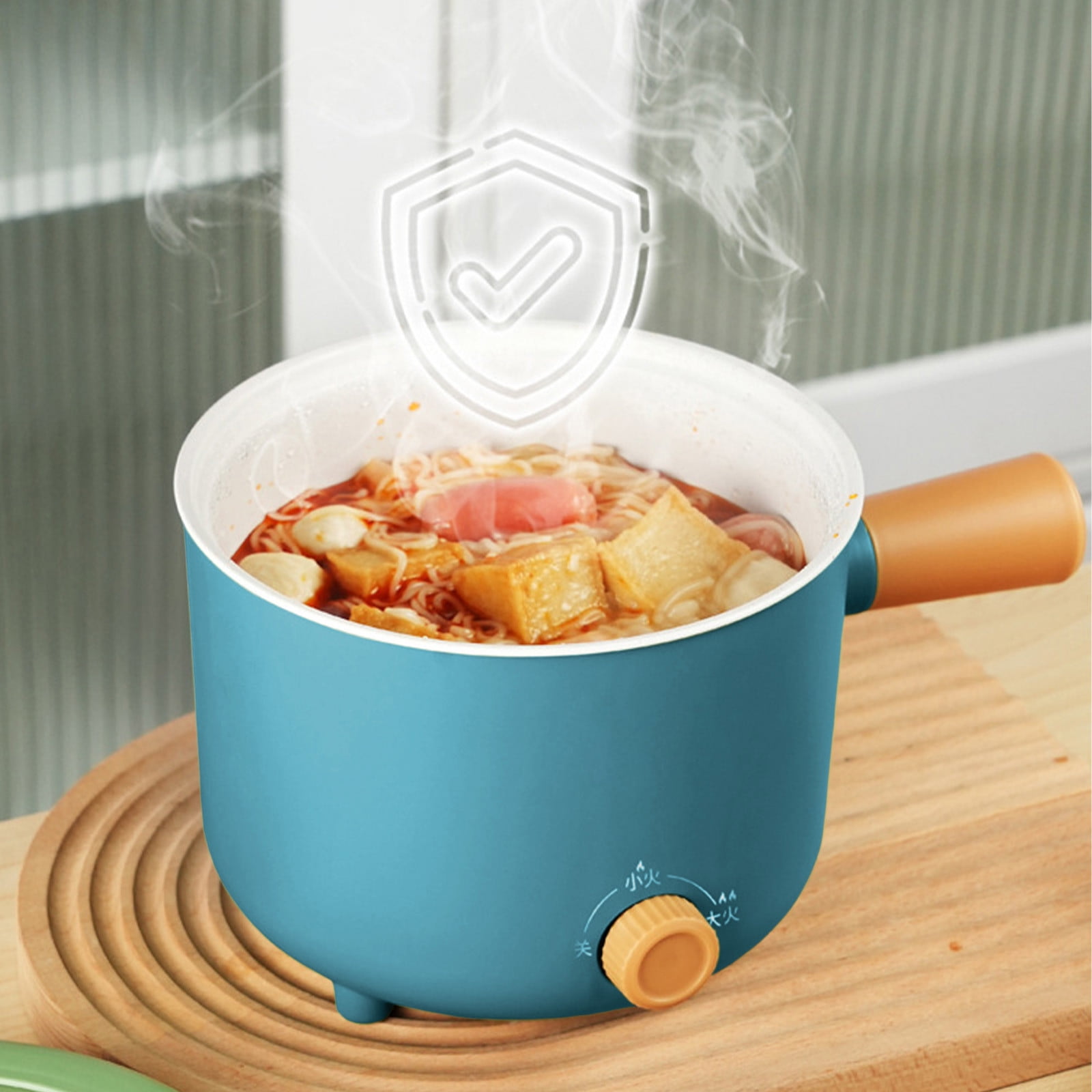 COM1950s Electric Hot Pot- Ramen Cooker,Dual Power Mini Portable Multi-Functional Lazy Pot for Pasta,Noodles,Egg,Soup,Non-Stick Noodle Cooker with Boil Dry Protection for Dorm,Office (Blue)