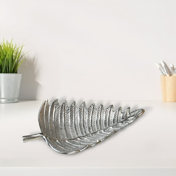 Handmade Decorative Silver Color Coated 13.38 x 9.05 x 2.75 Inches Aluminium Tray 034AB