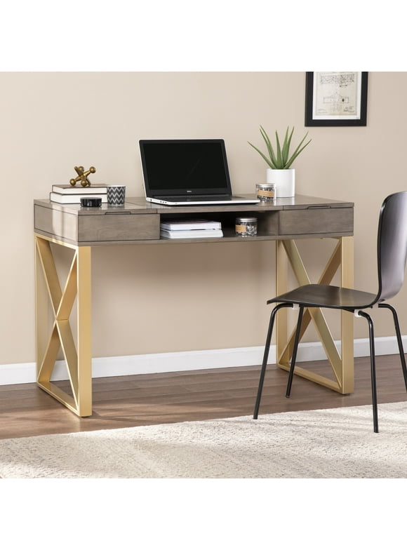 SEI Baridil Transitional Two-Tone Desk w/ Storage with Gray and Gold Finish