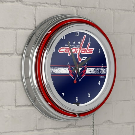 Washington Capitals NHL Chrome Double Ring Neon Clock - Red, Navy, White