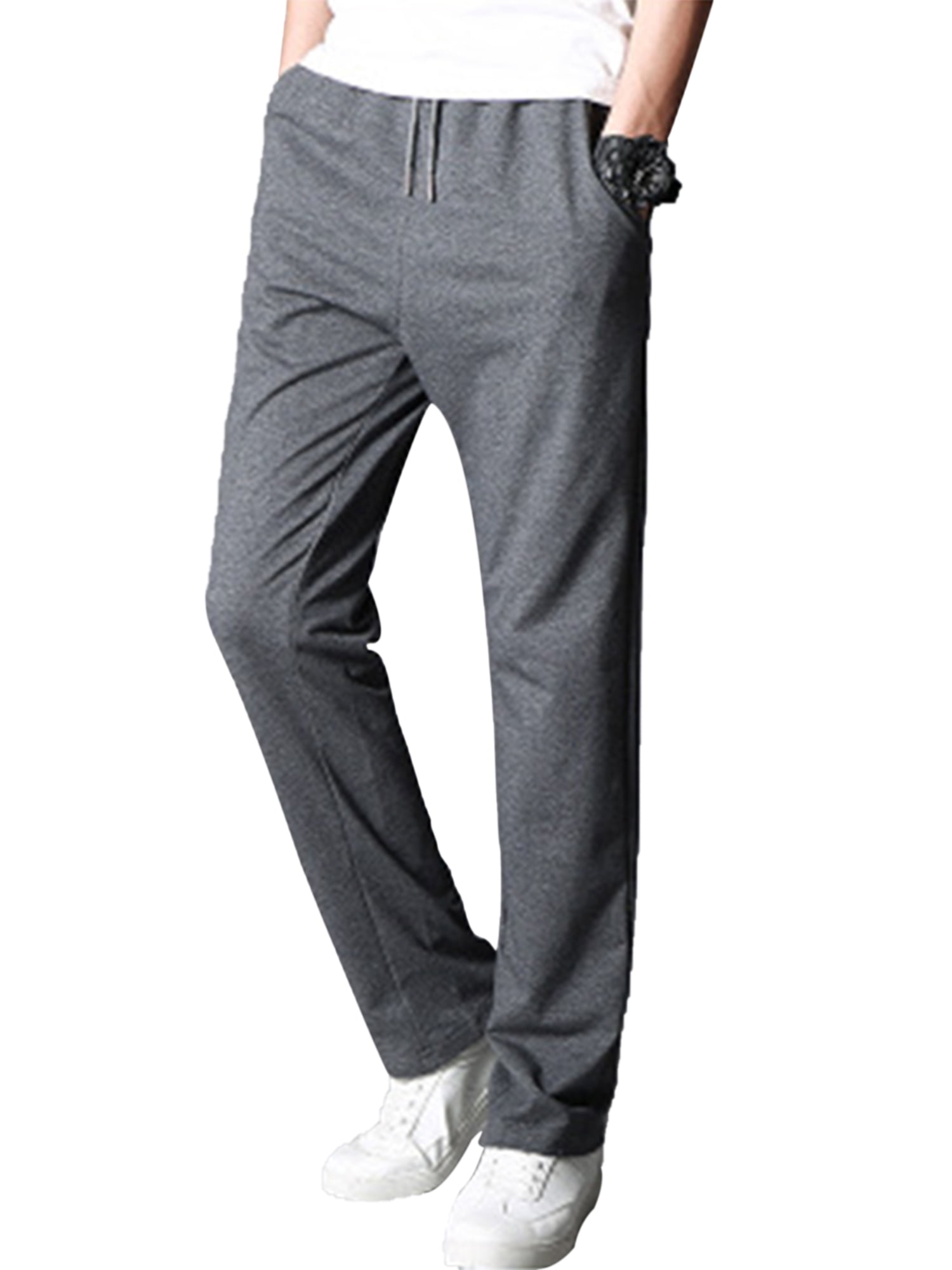 Men's Classic Side Stripes Zipper Pockets Sweatpants Straight Leg Track Pants for Running Exercise Walmart.com