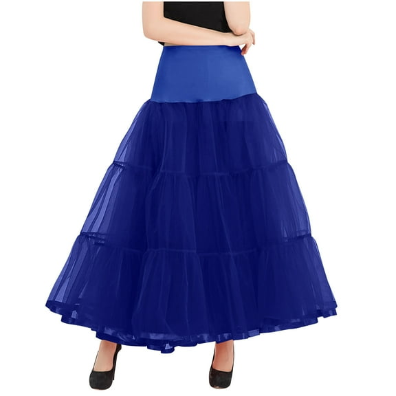 Ohufall Womens Layered Mesh Princess Skirts Fashion Solid Elegant Tiered Tulle Tutu Skirt Flowy Casual Elastic High Waist A-line Party Midi Skirts for Women
