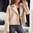 thumbnail image 6 of Women Woolen Jacket - Turn-down Collar Solid Color Single Button Closure Coat Loose Short Type Thermal Long Sleeved Commuting Dating Coat, 6 of 8
