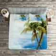 thumbnail image 2 of Ambesonne Hawaii Quilted Coverlet 3 Pcs, Beach Palm Trees Rock, King Size, Green Blue, 2 of 2