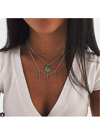 Silver Necklace for Women, Dainty Silver Layered Necklaces Sterling Silver  Diamond Pendant Necklace Simple Silver Chain Choker Necklaces Fashion Silver  Set Jewelry Gifts for Women Girls 