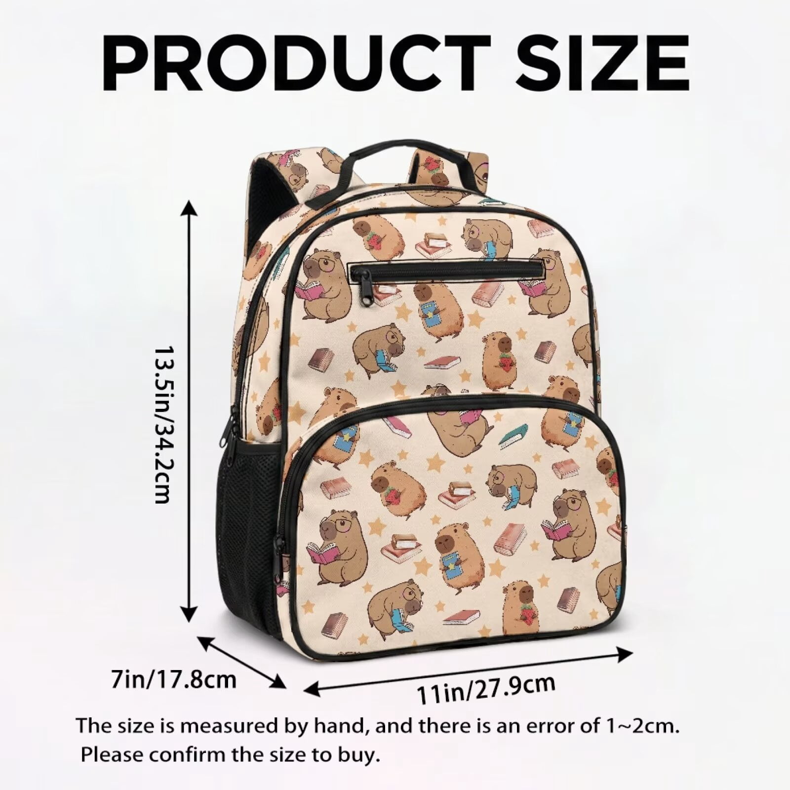 Pzuqiu Cute Capybara Print 13.5 Inch Preschool Backpack for Toddlers Kids Breathable School Bookbag with Adjustable Straps Multi Pockets Casual Daypack for Kindergarten