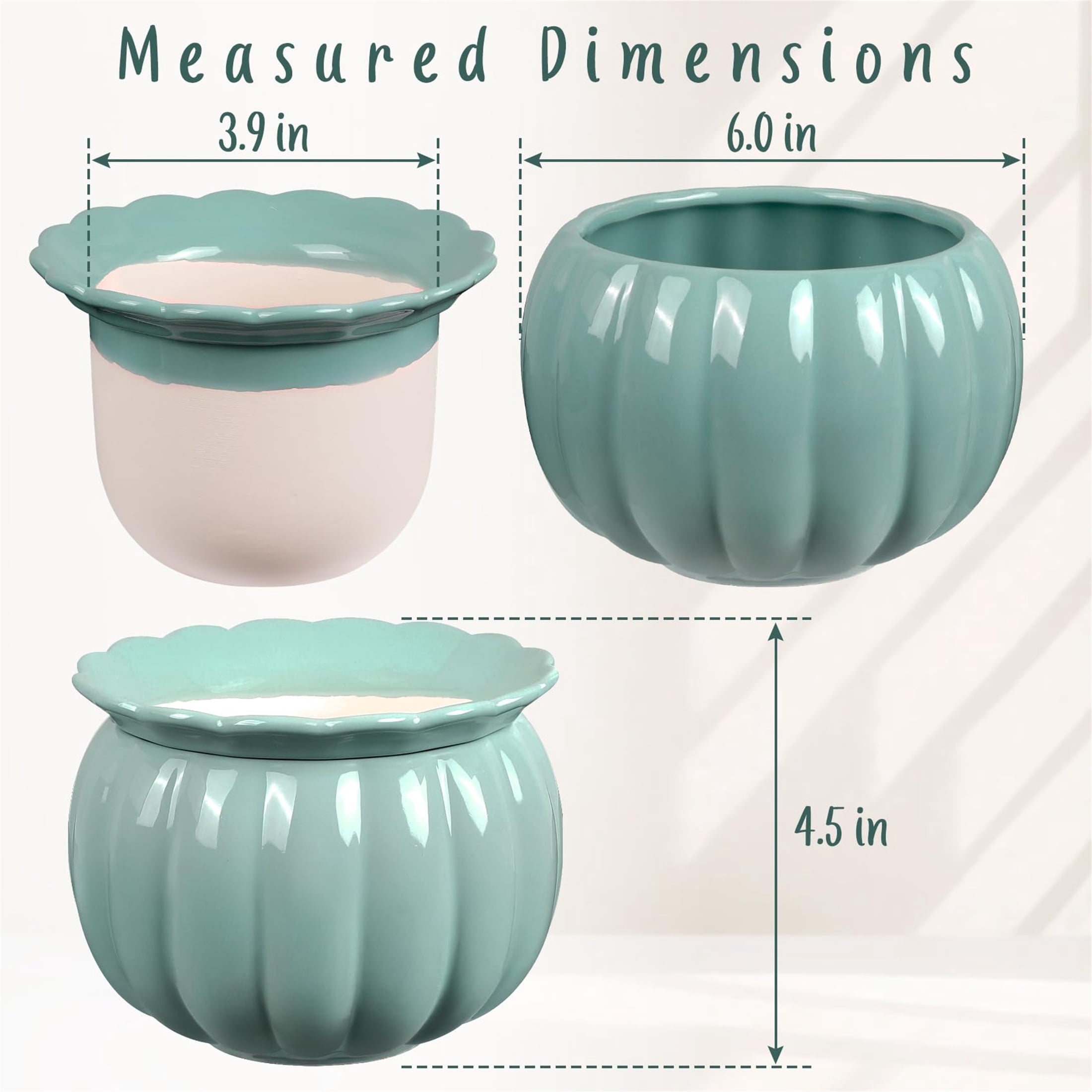 EFISPSS  African Violet Pot ,6" Ceramic Pumpkin  Easy Self Watering Flower Pot, For Indoor Plants,Glaze Blue