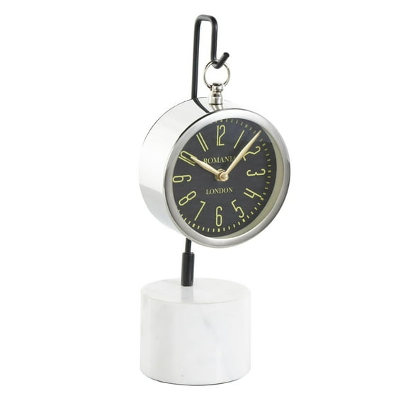 DecMode 13" Silver Stainless Steel Metal Suspended Clock with Black and White Stand