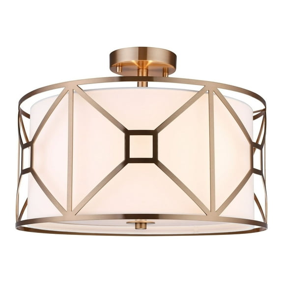 Woodbridge Lighting Regan Medium 3-Light Fabric Semi-Flush Mount in Brass