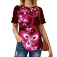 thumbnail image 1 of Pompotops Mode Femmes O-Cou en Vrac Impression Manches Courtes T-Shirt Blouse Tops, 1 of 4