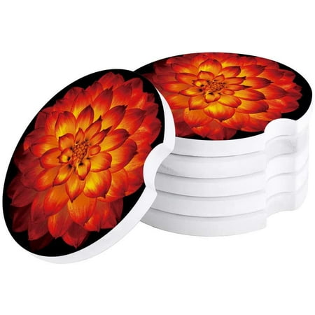 

FMSHPON Orange Dahlia Flower Black Set of 2 Car Coaster for Drinks Absorbent Ceramic Stone Coasters Cup Mat with Cork Base for Home Kitchen Room Coffee Table Bar Decor