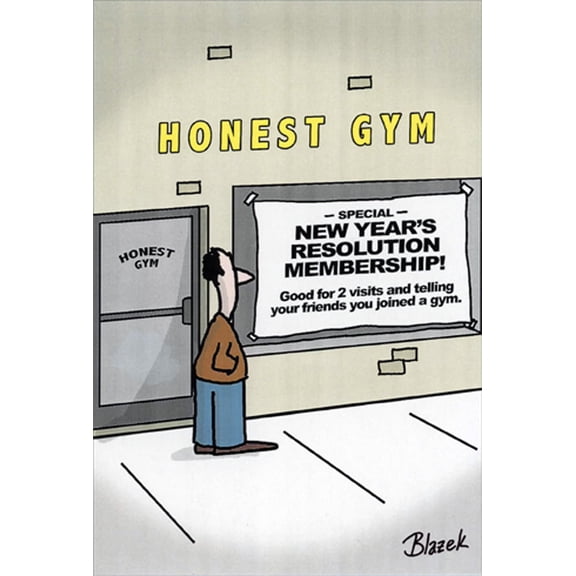 Nobleworks Honest Gym Funny / Humorous New Year Card (1 card/1 envelope)