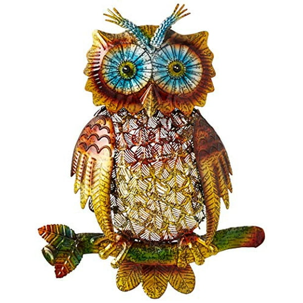 Sheerlund Products 14 Hanging Metal Owl Sculpture Wall Art Decor Large Multicolored Com - Metal Owl Wall Art