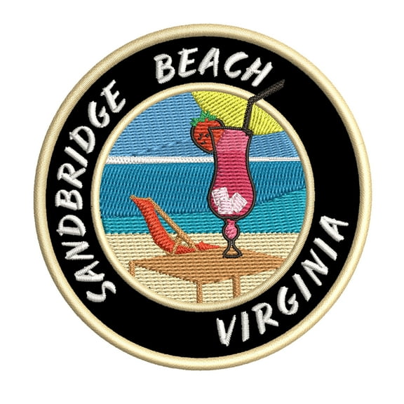 Happy Hour! At Sandbridge Beach, Virginia USA 3.5 Inch Iron Or Sew On Embroidered Fabric Badge Patch Ocean Beach, Salt Life Iconic Series