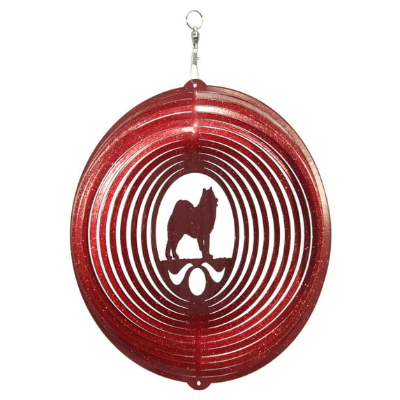 SWEN Products SAMOYED Dog Circle Swirly Metal Wind Spinner