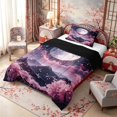 thumbnail image 2 of Manfei Fantasy Fuji Twin Comforter Sets for Home, Moon Cherry Mountain Bedding Set for Office, Pink Purple Black, Black Reversible 2pcs, 1 Comforter and 1 Pillowcase, 2 of 6