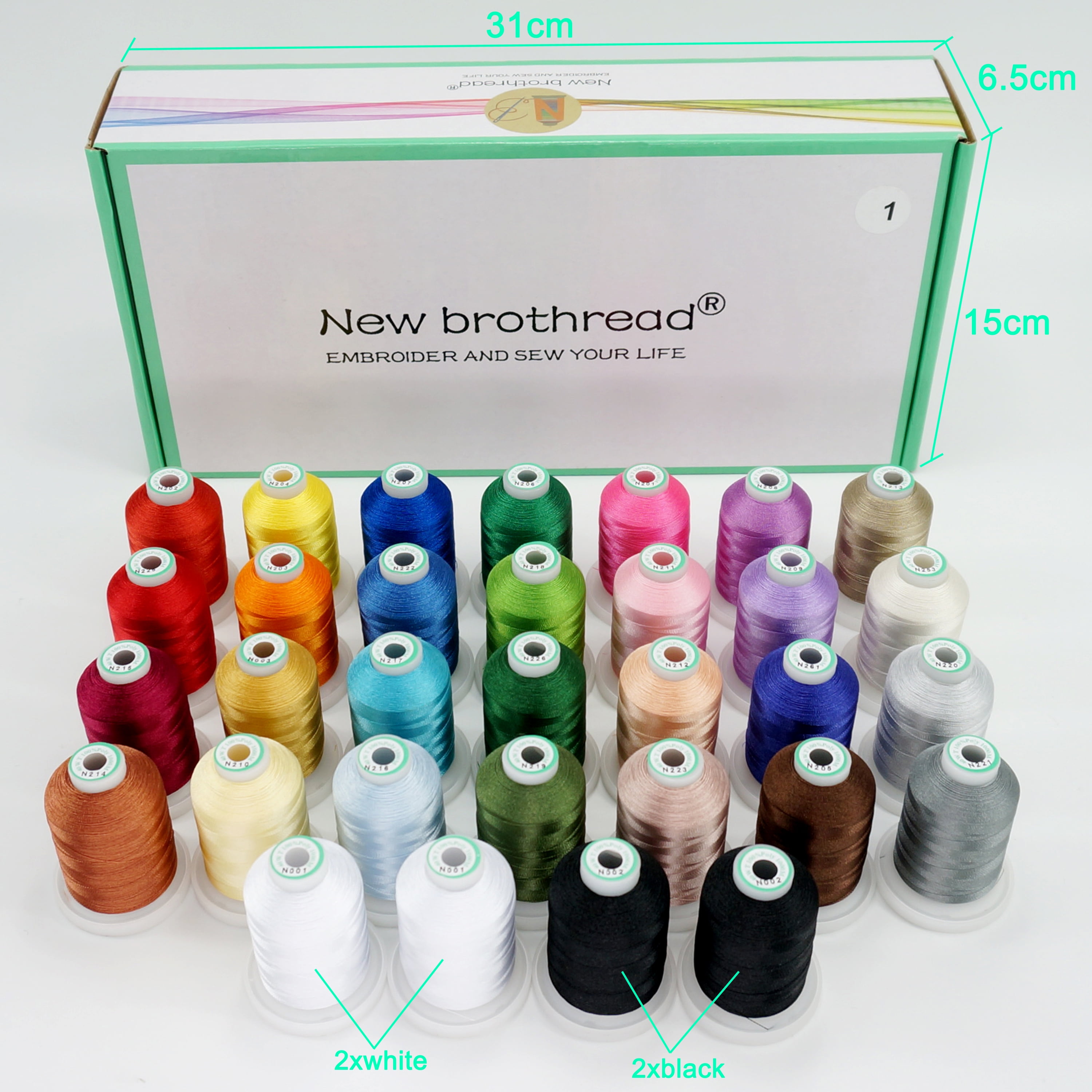 New brothread 32 Spools Polyester Embroidery Machine Thread Kit 1000M  (1100Y) Assortment2 