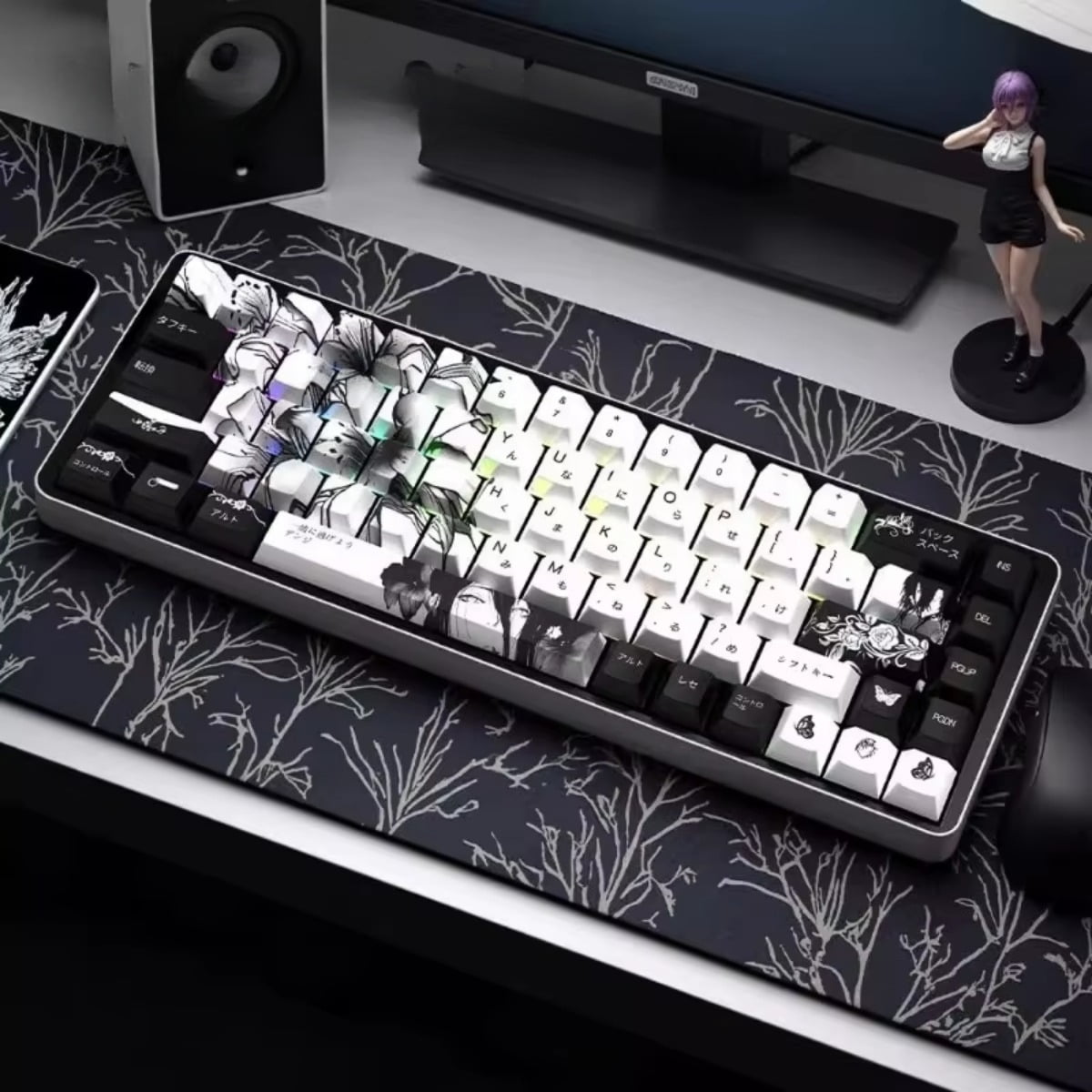 Reze Chainsaw Man Dye-Sublimation PBT Keycaps - Stylish, Compatible with Mad Catz MAD68/Wooting, Fits 74/135 Keys (Original & Side-Engraved 74/129)