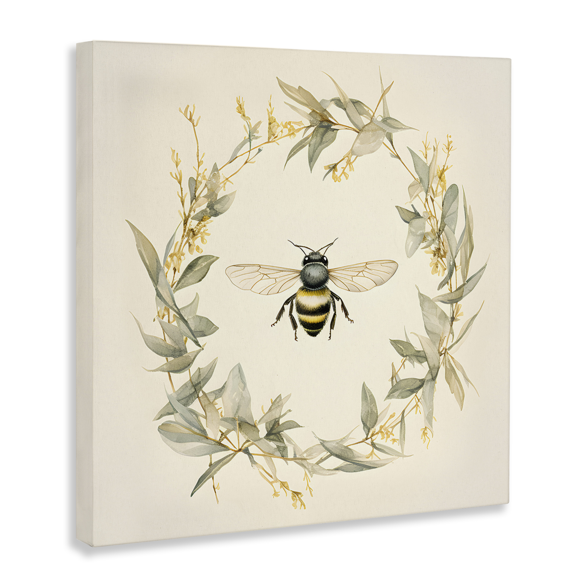 Stupell Industries Soft Bee Wreath Animals & Insects Painting Gallery Wrapped Canvas Art Print Wall Art, 30 x 30