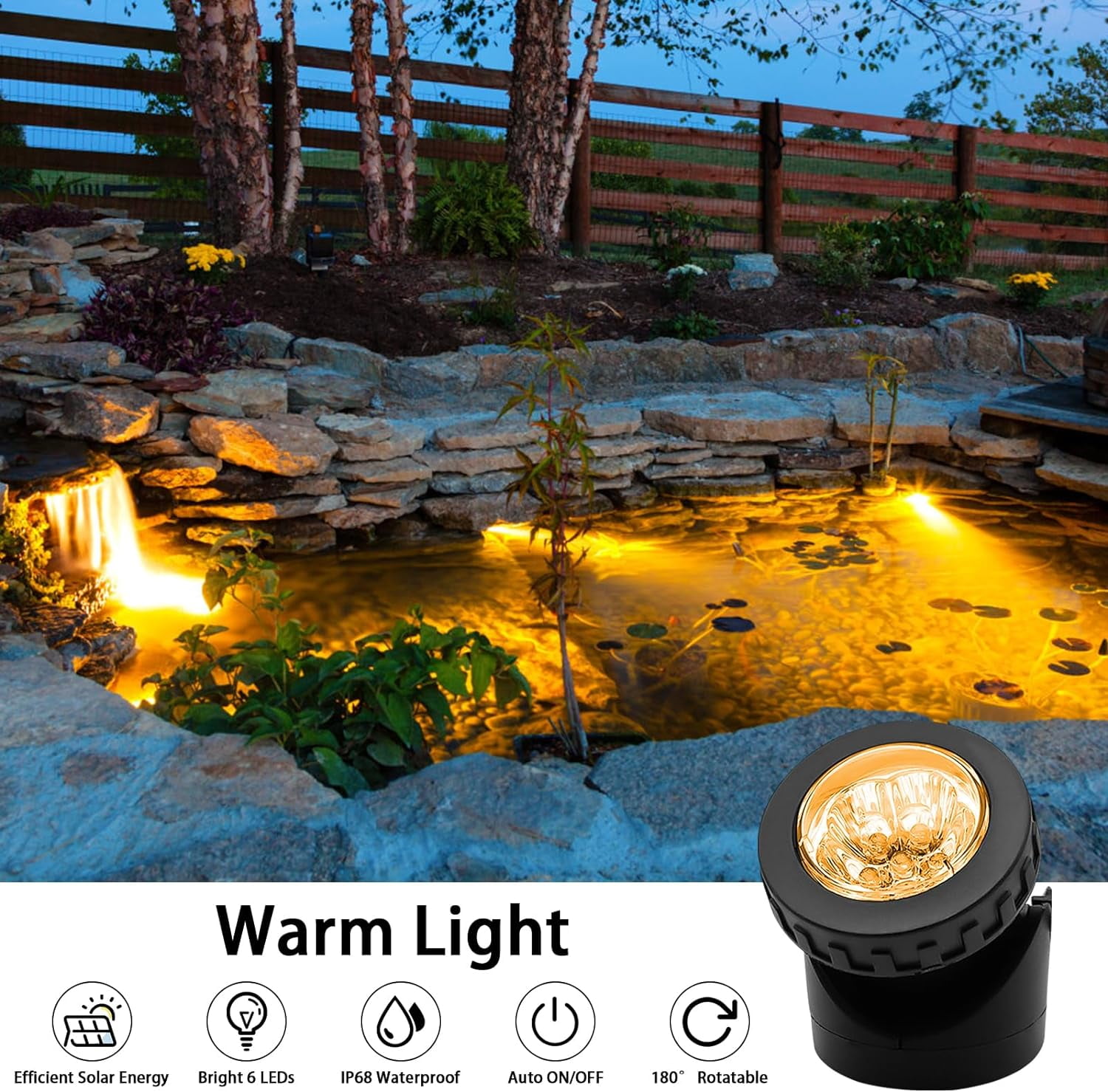 Solar Pond Spotlights, 2 in 1 12 LED Solar Underwater Lights with Dual Head Waterproof Submarine Landscape Spotlight Security Lighting for Outdoor Patio Garden Fountain Pond