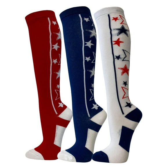 Couver Adult Unisex Casual Wear Cotton Knee High Referee Socks Multi-Assorted Pack(Stars , Medium (3 Pairs))