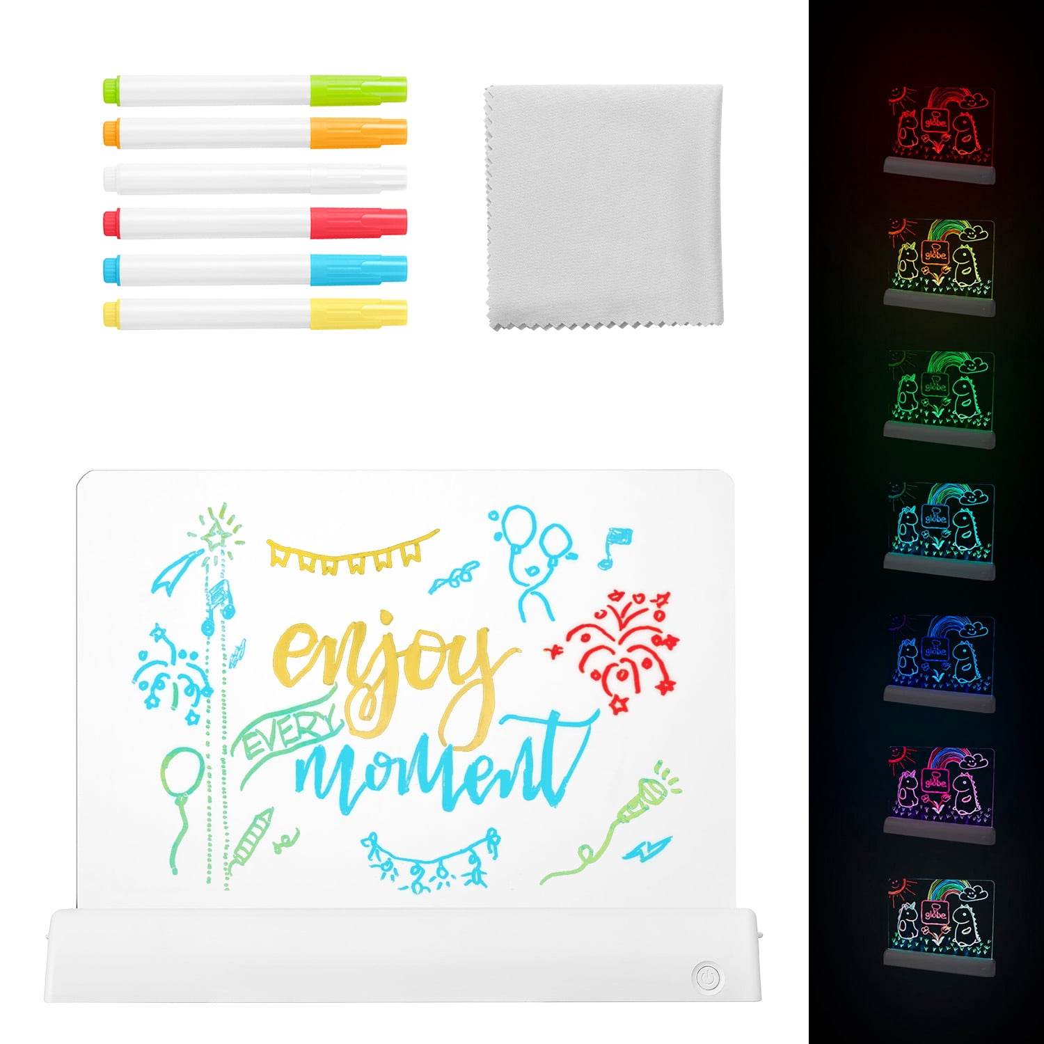 Globe Electric LED Rechargeable Color Changing Glow Light Board with Included USB-C Cable, Markers, Wipes and Stencils