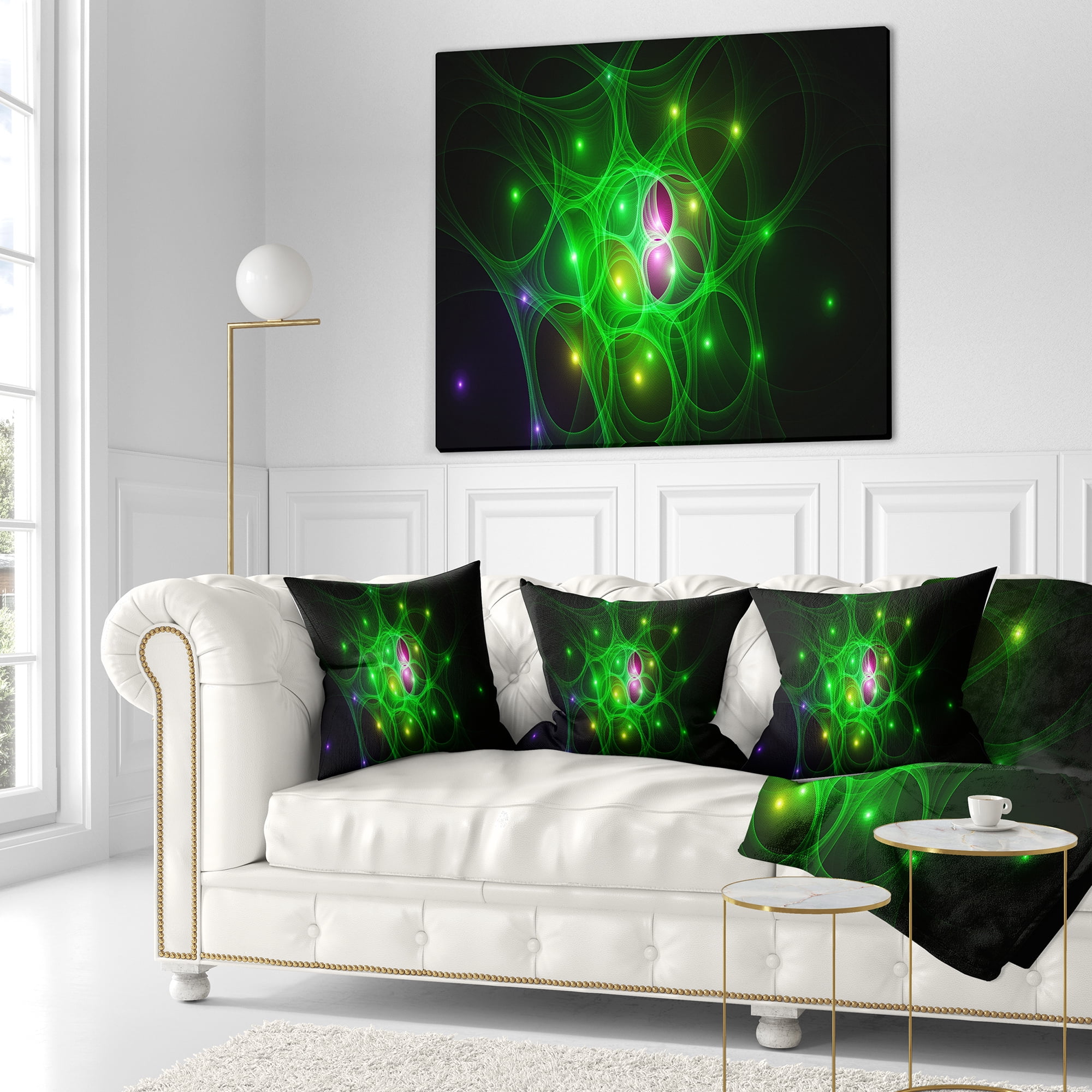 Designart Green Fractal Space Circles - Abstract Throw Pillow - 18x18