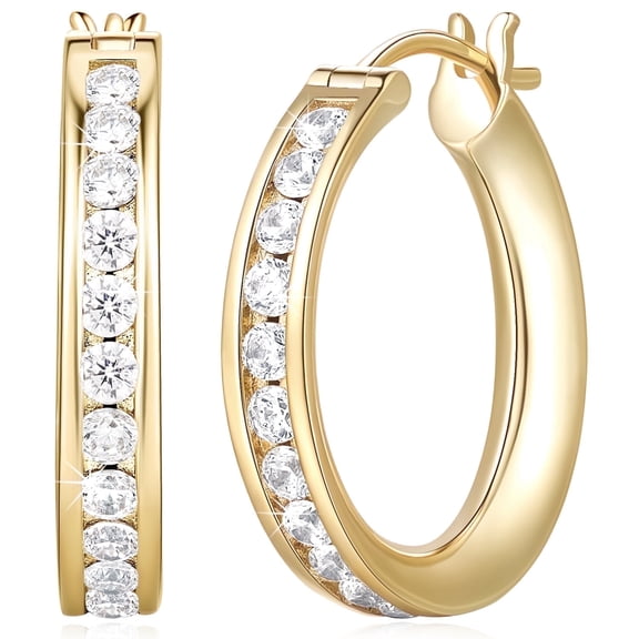 14K Gold Hoop Earrings for Women 20mm  14k CZ Gold Hoop Earrings Dainty Lightweight 14k Hoops Hypoallergenic Cubic Zirconia Gold Earrings for Women