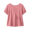 thumbnail image 4 of Lmueinov 2026 Summer Women's Floral Embroidery Cotton Linen Tops, Short Sleeve Crew Neck Casual Loose Blouses M-4XL, 4 of 6
