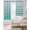 thumbnail image 2 of Geometric Turquoise Ombre Kitchen Curtains Modern Gradient White Ocean Striped Cafe Short Curtains for Bathroom Blackout Window Curtain Small Window Treatment Drapes for Bedroom Living Room 52"x45"x2, 2 of 9