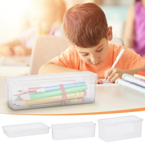Large Capacity Transparent Plastic Stationery Organizer Box | Multi-Function Pencil Case for Brushes Markers Colored & Watercolor Pencils | Travel Cosmetic Accessory Storage | 19x9.5x3cm 19x5x6cm