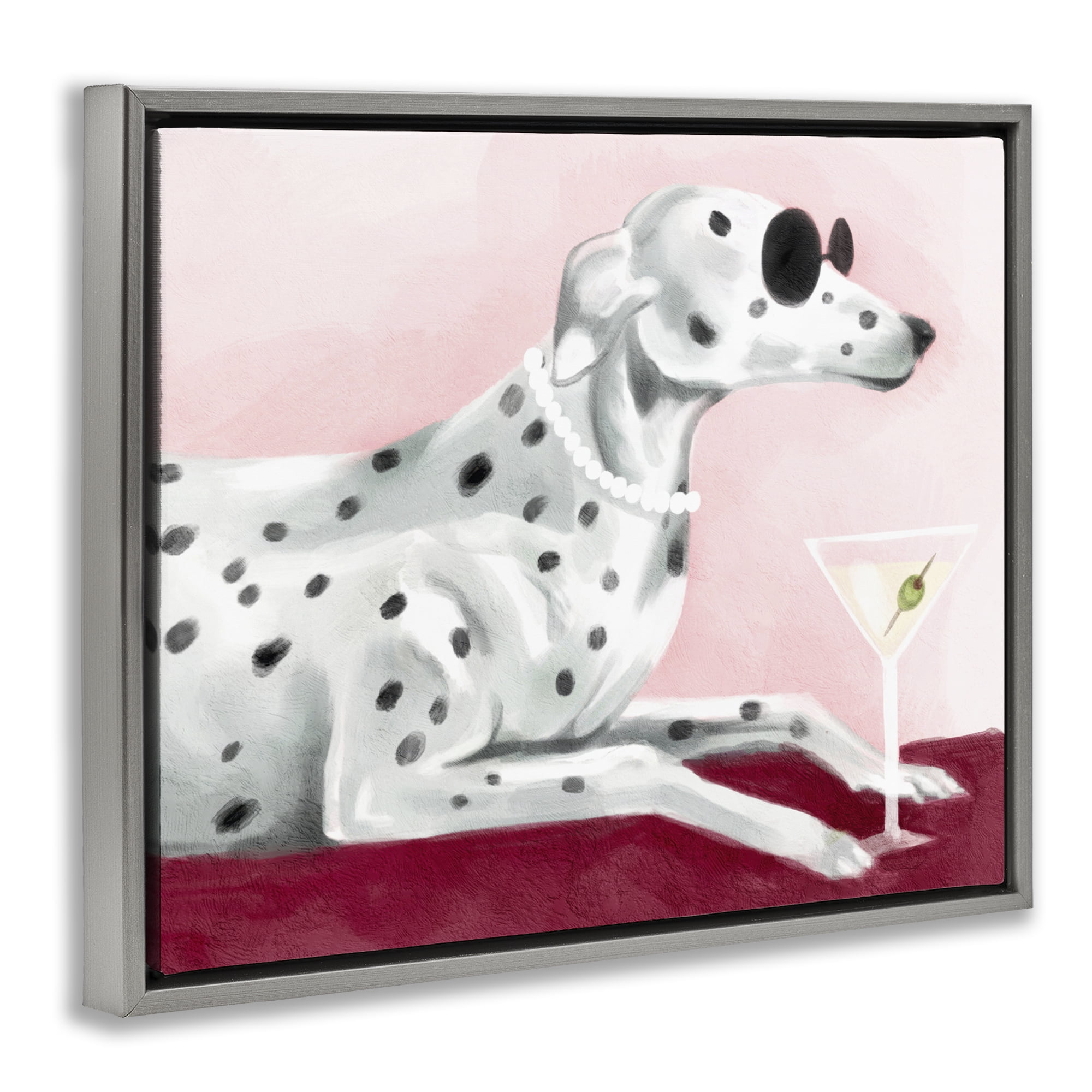 Stupell Industries Dog with Martini Animals Painting Gray Floater Framed Canvas Art Print Wall Art, 31 x 25