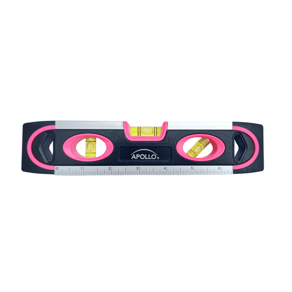 Apollo Tools PINK 9-inch torpedo-shaped spirit level for 180/90/45 degrees leveling--  DT5019P