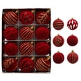 thumbnail image 4 of 12 piezas de 6 cm de bolas de Navidad de color rojo vino para decoración de árbol de Navidad, colgante de esferas de Navidad para Año Nuevo, bolas de terciopelo 2025, 4 of 5