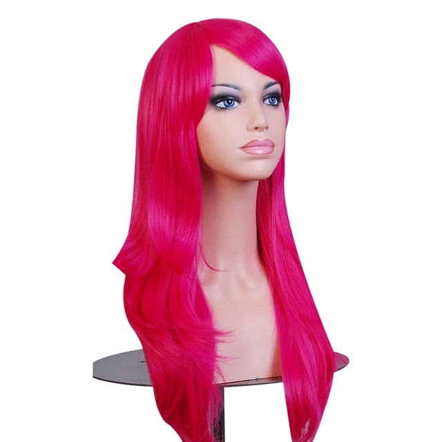 Peluca de anime COS rizada multicolor-1# rosa roja 70cm