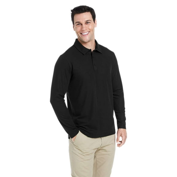 CORE365 CE112L Men's Fusion ChromaSoft™ Long Sleeve Pique Polo-Black-2XL